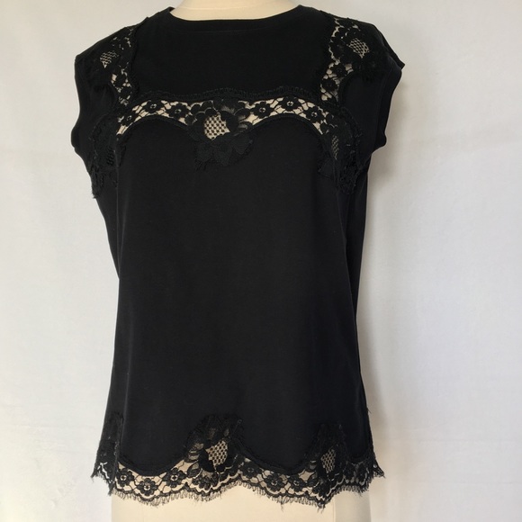 Dolce & Gabbana Tops - DOLCE & GABBANA BLACK TEESHIRT WITH LACE  SIZE-M